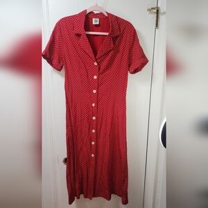 Red Polka Dot Button-Up Dress